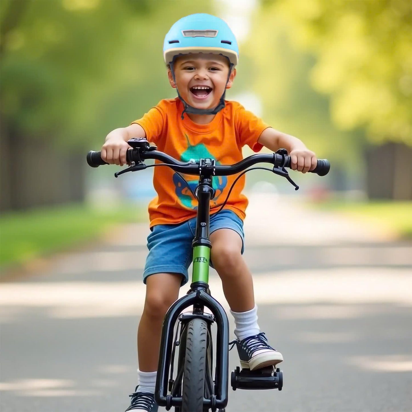 XNITO Kid Bike Helmets for Boys and Girls | Fit Head 51-54cm Circumference | CPSC & NTA-8776 Dual Certified | Multi-Sport Helmets with LED Lights, Magnetic Buckle, Detachable Visor (Sky)