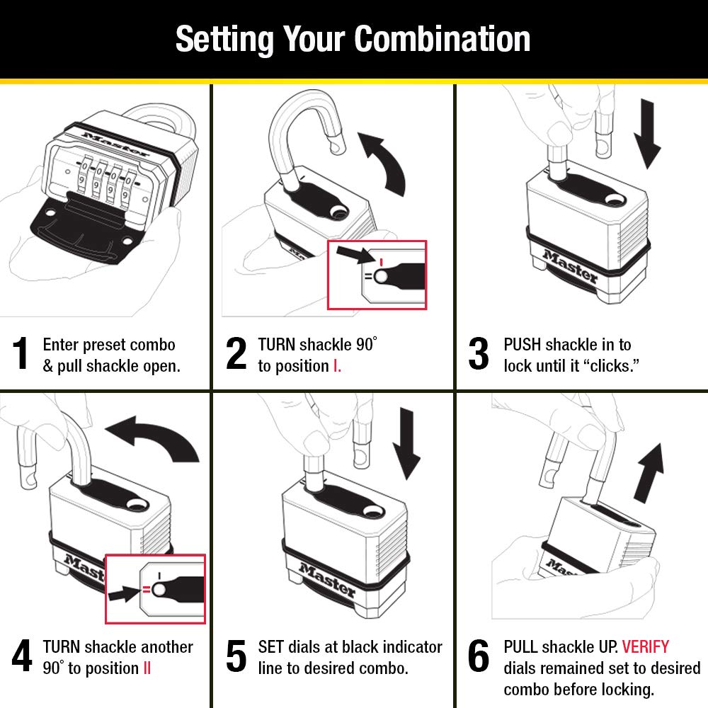 Master Lock Gold Combination Lock, Heavy Duty Weather Resistant Padlock, Resettable Combination Lock for Outdoor Use 1.2 x 2 x 3.87 inches, 2 Pack, M175LFEC2