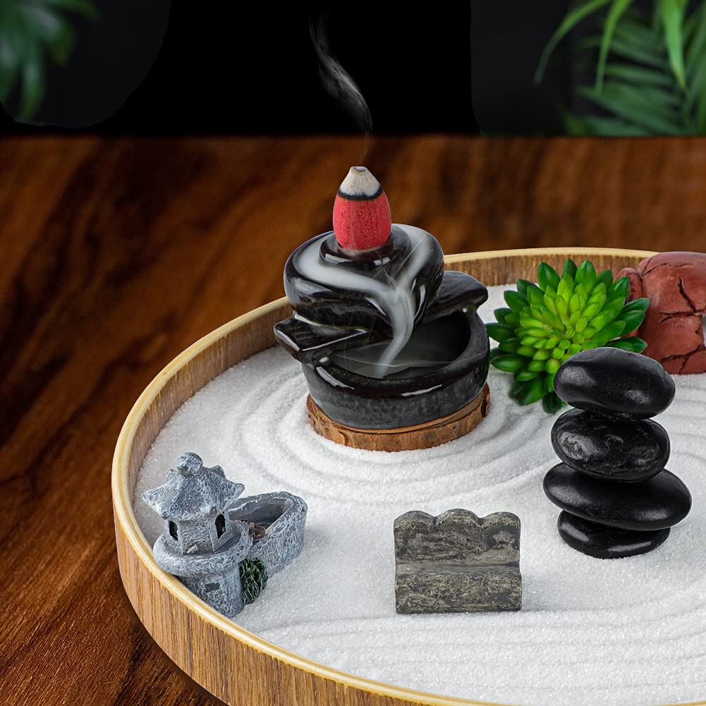 Set of 15 Zen Sand Garden for Desk, DIY Zen Garden Tabletop Rock Figure Lotus Plant Rake Tools Meditation Zen Home Office Decor Accessories Micro Landscape Sandbox Stress Relief Toy Gift