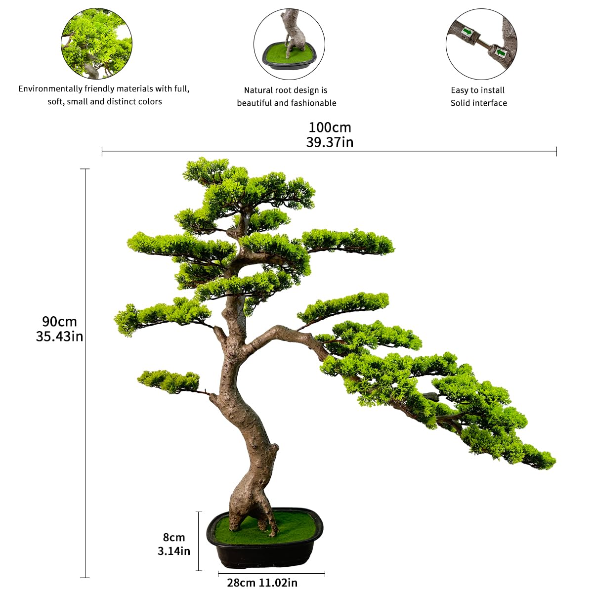 VIGGDA 3ft（36in） Artificial Bonsai Tree Juniper Faux Plants Indoor Big Fake Plants Decor with Ceramic Pots for Home Table Office Desk Shelf Bedroom Living Room Decorations (Green)