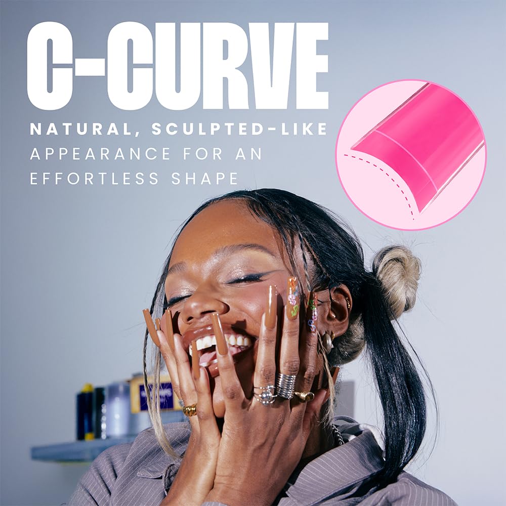 V Beauty Pure Stiletto Nail Tips - Stiletto, Long, Acrylic Nail and Gel Tips, Curved Extension, Professional Long Flexible Fake Nails with the Perfect C Curve, Half Cover and Clear - 504 pcs