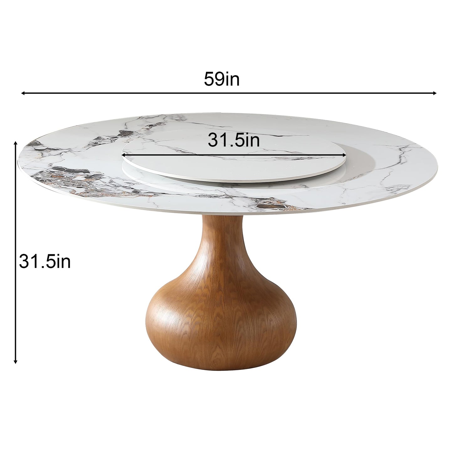 Legendstone Modern Marble Dining Table for 6, 59" Round Sintered Stone Table for Dining Room, Kitchen, Wood Base with Detachable Lazy Susan