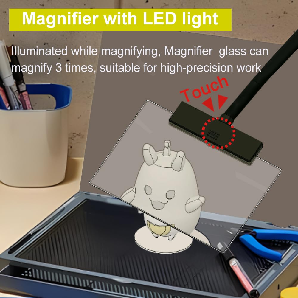 Model Building Kit, Portable Workbench for Cutting and Assembly, Model Kit Tools with LED Lights, Magnifiers, Plastic Storage Drawers, Pliers Holder, Gridded Adhesive Cut Mats, Display Panel