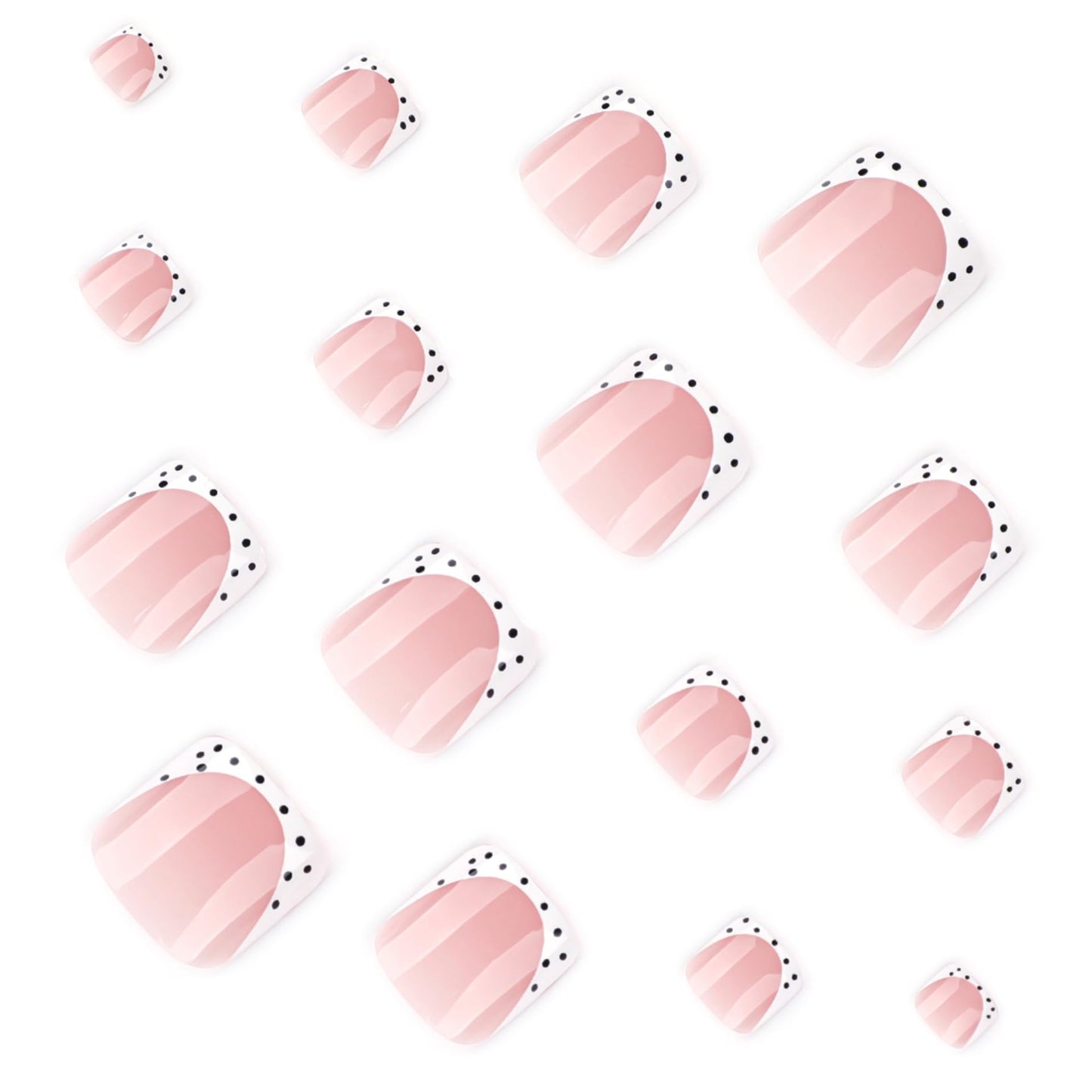 French Tip Press on Toenails White Polka Dots Fake Toe Nails Short Square False Toenails Glossy Cute Acrylic Toe Nails Full Cover Stick on Nails for Woman Nail Decoration 24Pcs