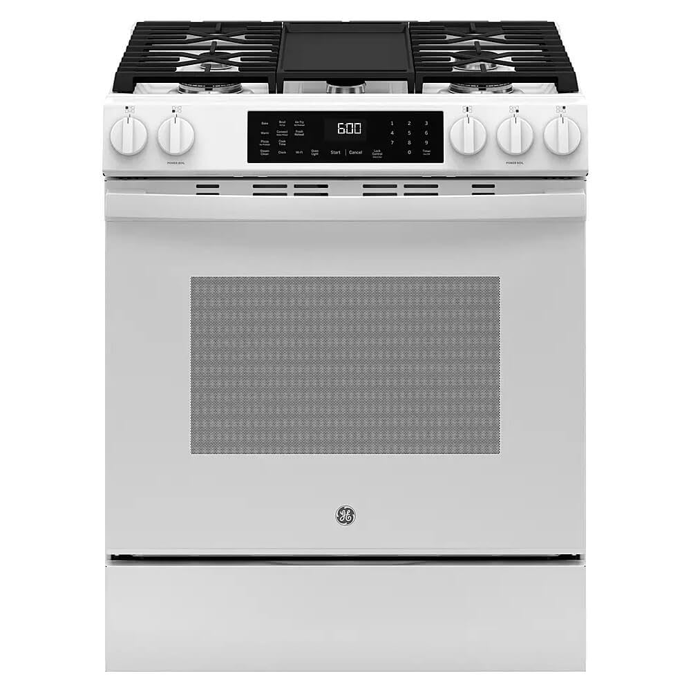 GE GGS600AVWW 5.3 Cu. Ft. White Slide-In Gas Convection Range
