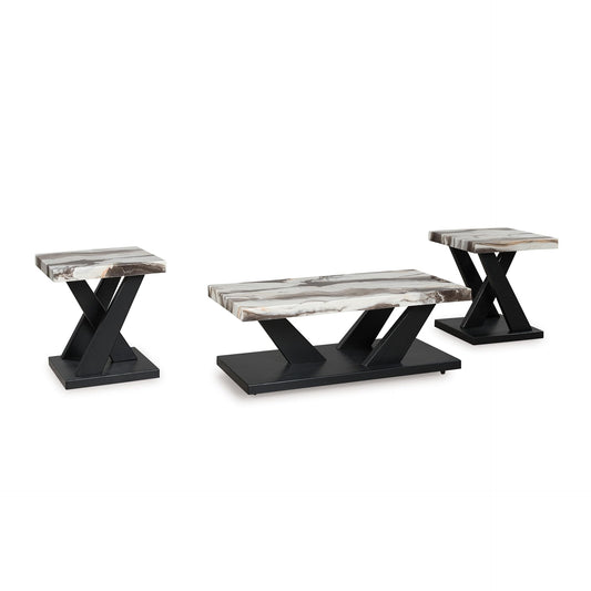 Signature Design by Ashley Cendill Contemporary Faux Marble Table with Casters, Set of 3, White & Black