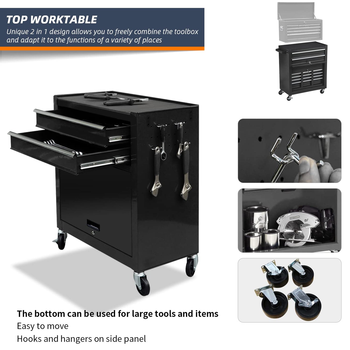 DUSACOM 8-Drawer High Capacity Rolling Tool Chest with Wheels, Big Tool Storage Removable Tool Box Combo, Tool Storage Cabinet