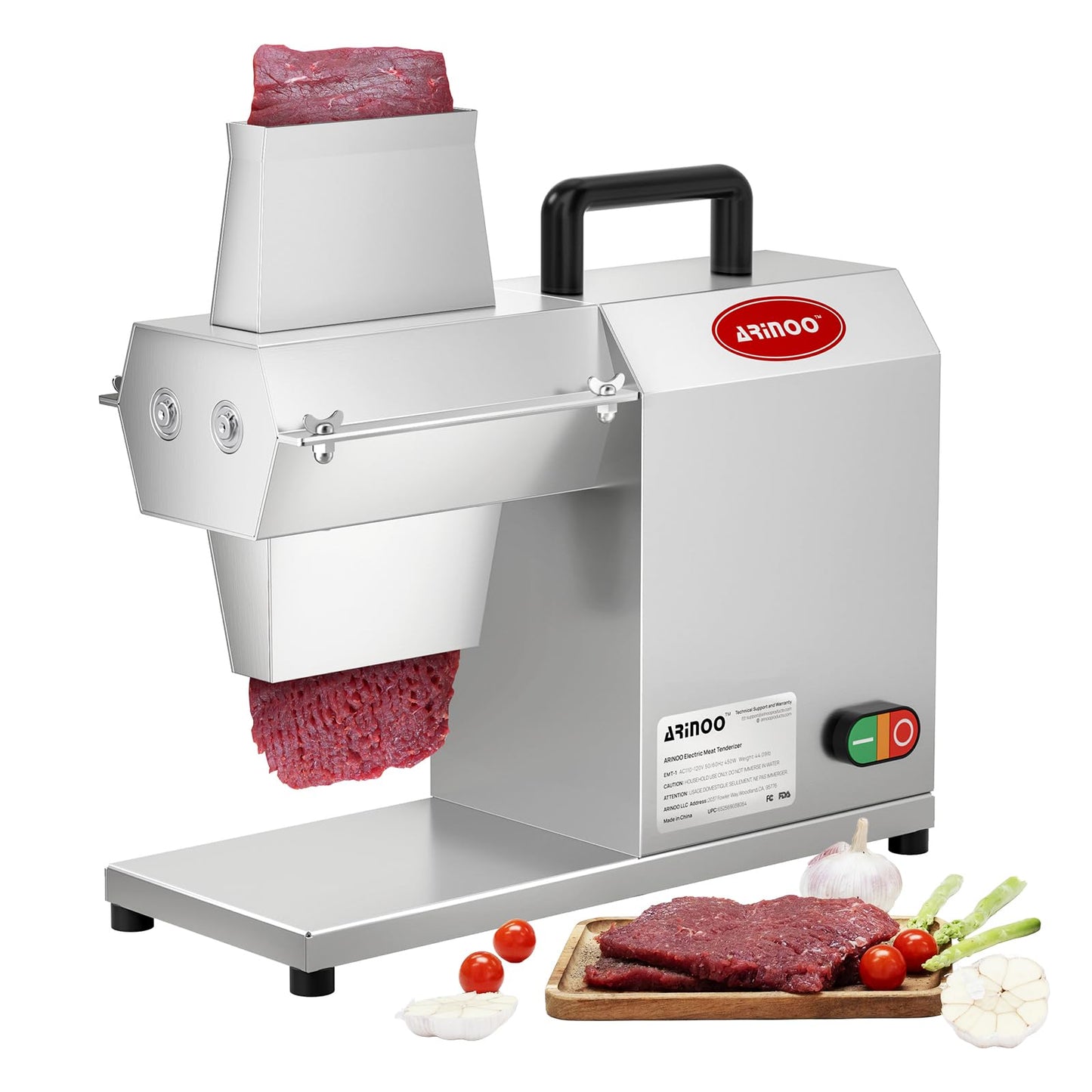 ARINOO Commercial Meat Tenderizer,450W Electric Meat Tenderizer Machine – Heavy Duty Stainless Steel Kitchen Tool with 54 Blades for Beef, Pork, Chicken, Fish – Output, Reverse Function