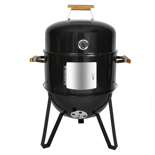 Realcook BBQ Charcoal Smoker Grill: Heavy Duty 17 Inch Vertical Meat Smokers - Porcelain-Enameled Charcoal Grill Smoker Combo for Outdoor Cooking Backyard Picnic Party Grilling