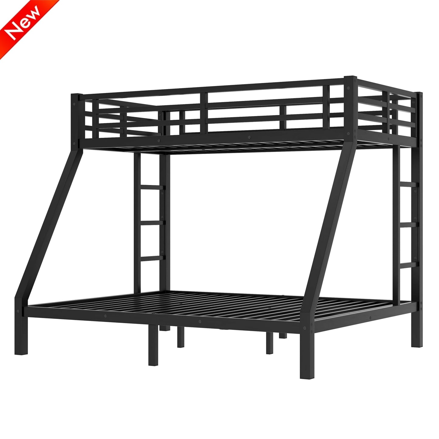 AOOMEEC Higher Quality & Stronger Metal Bunk Bed Twin XL Over Queen Size Bunkbed, Thickened Heavy Duty More Stable Safer Black Steel Bunk Queen Bed Frame (Easier to Assemble) (Twin XL Over Queen)