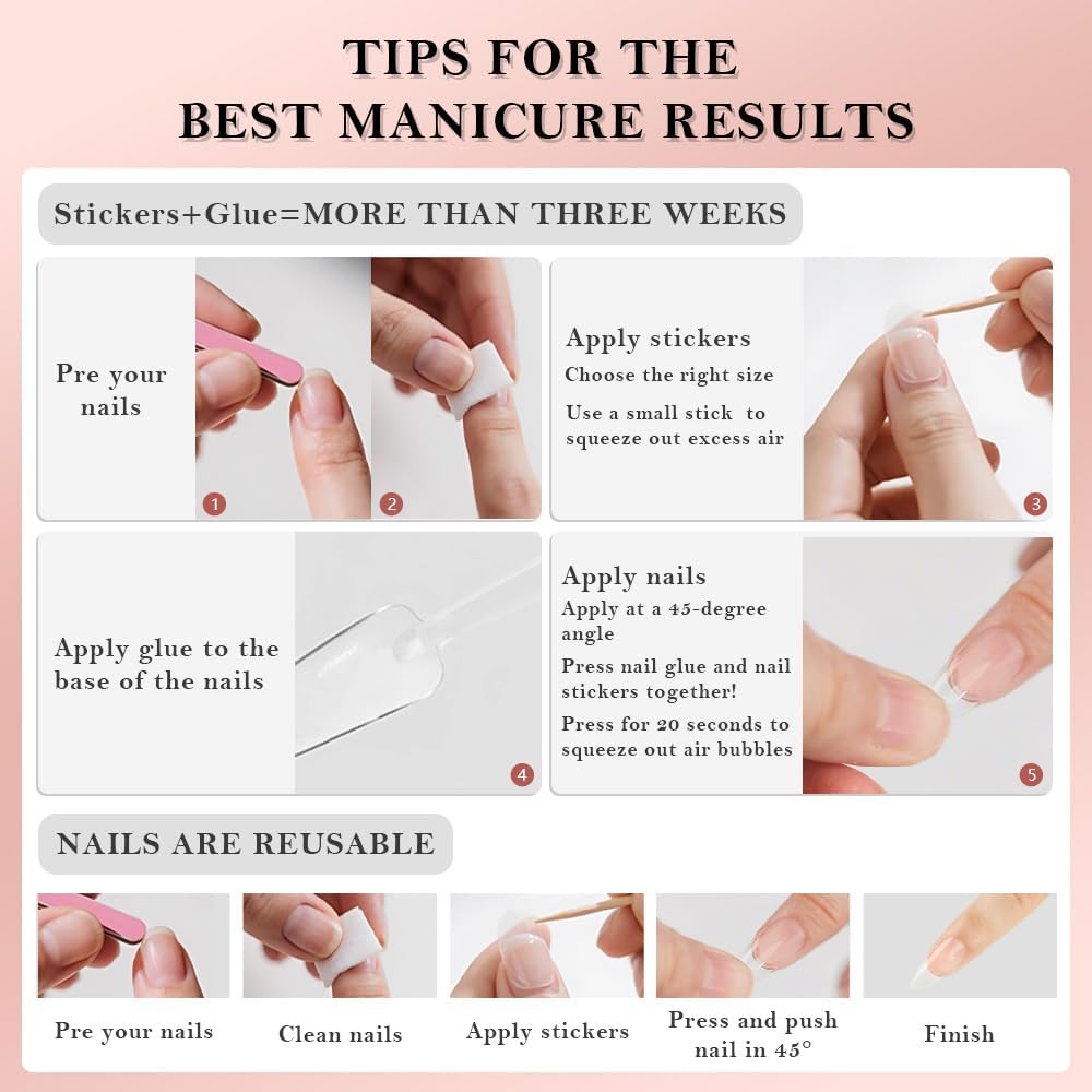XZMeiLun Pink French Tips Press On Nails Short Almond, 3D Gold Line White Flower Designer Reusable Acrylic Fake Nails with Glue, Glossy Gel Finish, Thick Natural Nails for Women Girls Date Manicure