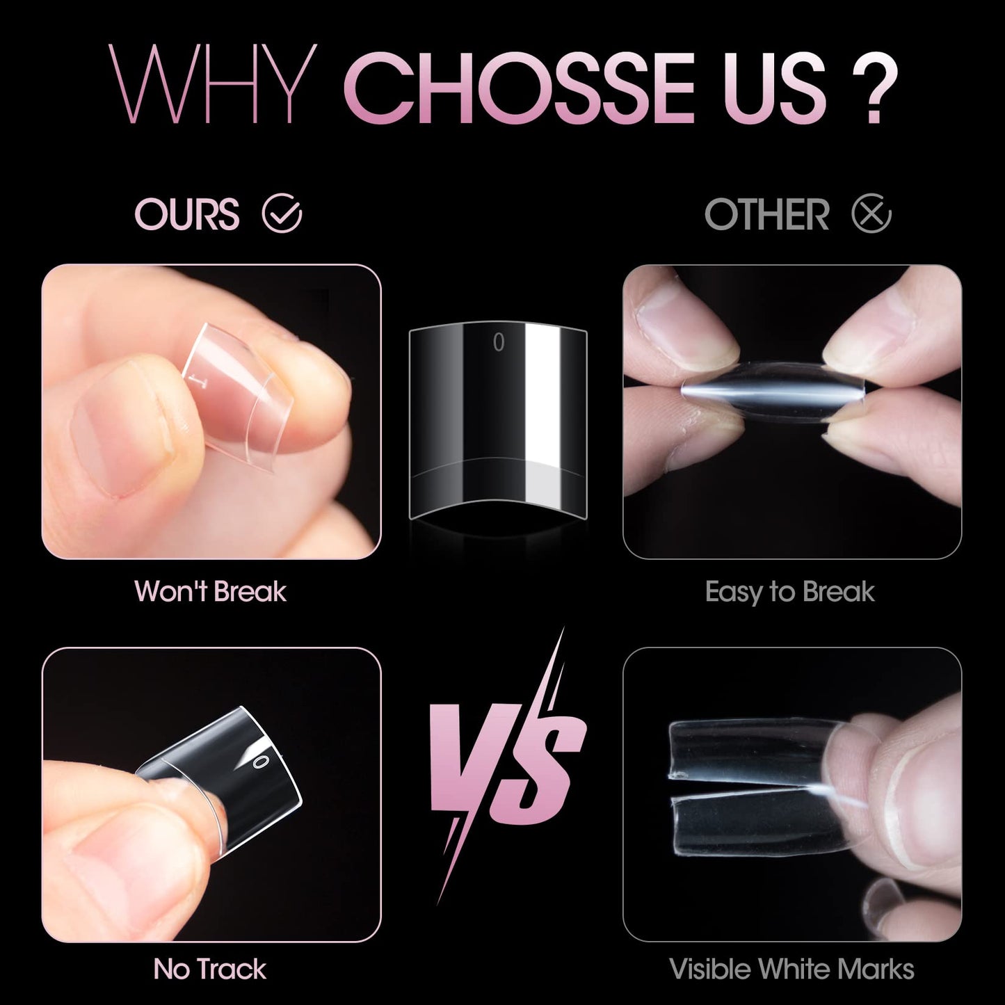 Buqikma 500PCS & 600PCS Clear Artificial Nails - Short Oval & Half Cover French Tips Round Shape