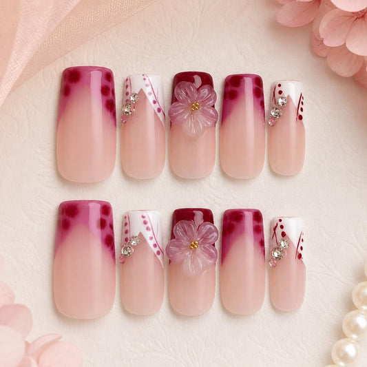 2IM Studio Handmade Press On Nails – 10 Piece Soft Gel Nail Kit with Glue & Tool Set, Reusable Artisan Nails, Salon-Quality Finish (Cherry Veil-M)