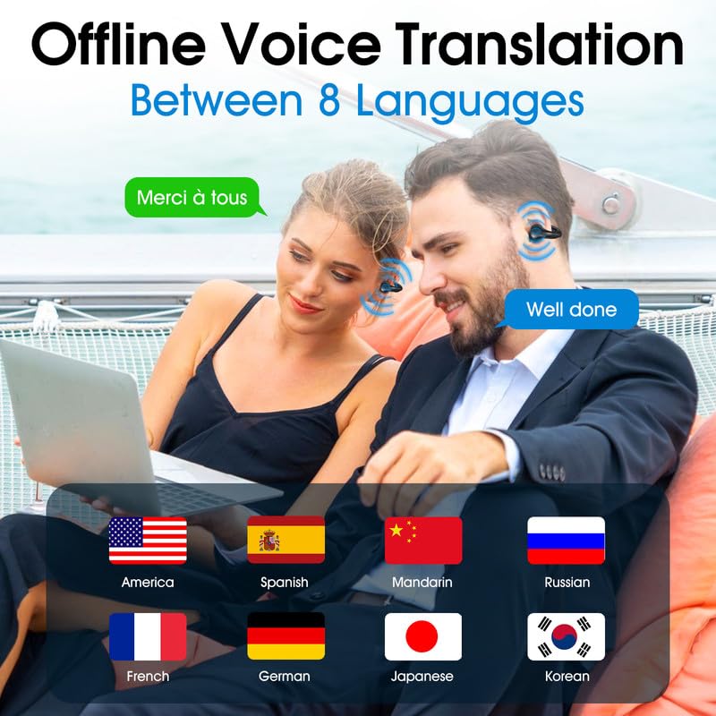 AI Language Translator Earbuds, OWS Real-Time 3-in-1 Translation Earbuds 144 Languages & Accents, Translation Device for Travel Business Learning-Black