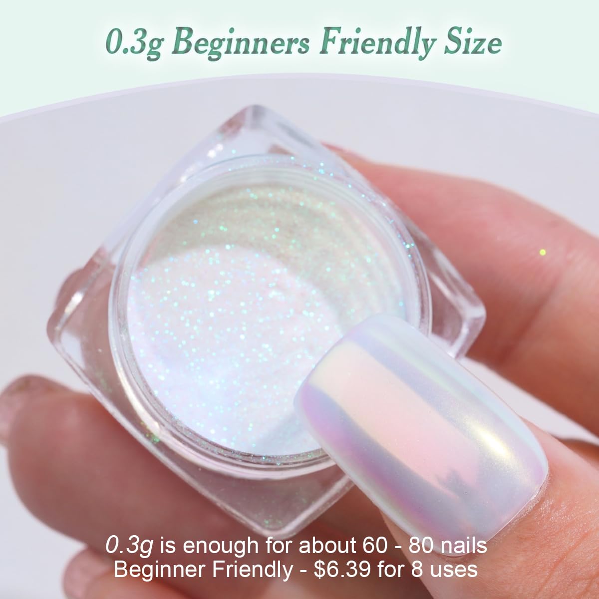 Pretty Diva 0.3g Mermaid Unicorn Chrome Nail Powder, Aurora Iridescent Chrome Powders for Nails, Mermaid Powder for Gel Nails Chrome Mica Powder Manicure Pigment (Opal, 0.3g)