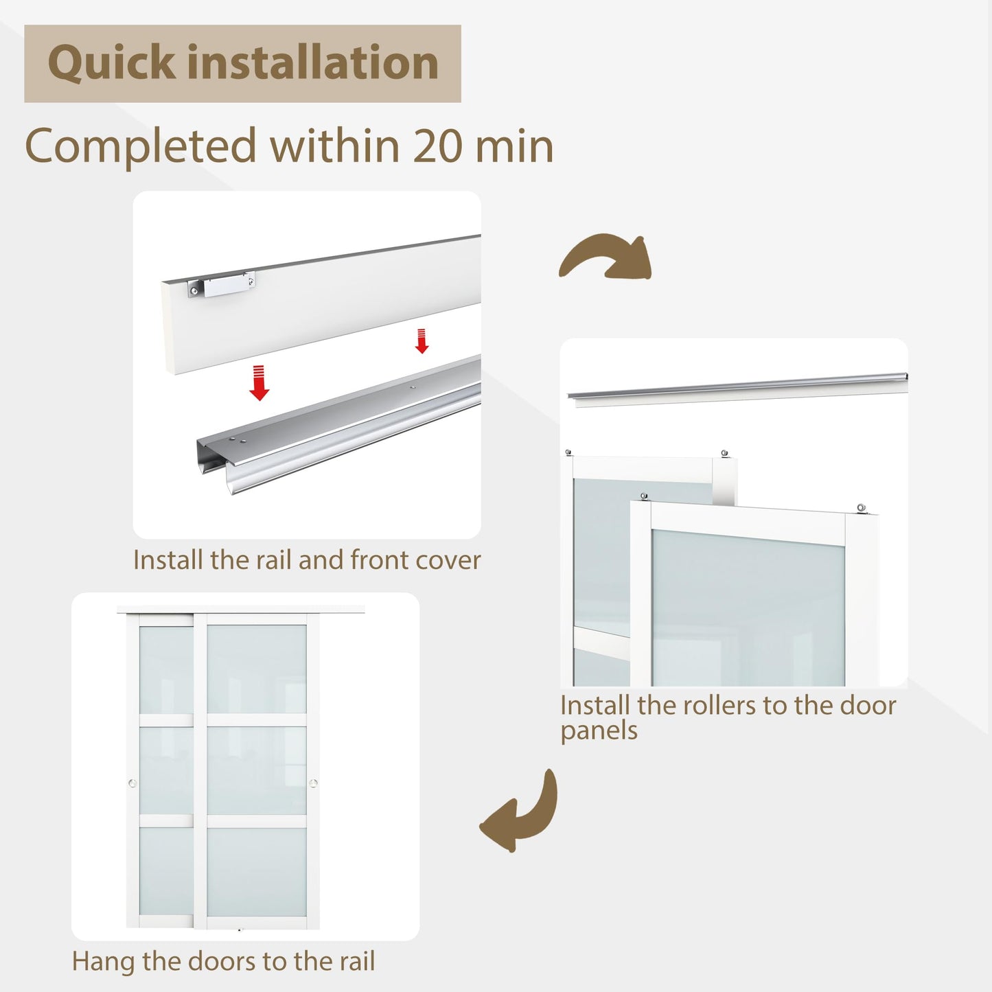 BARNSMITH 72x80 Sliding Closet Door, 3-Panels Preassembled Frosted Glass Door Panel with Hardware Kits & Matching Fascia, MDF Covered with Water-Proof & Anti-Scratch PVC Surface, White