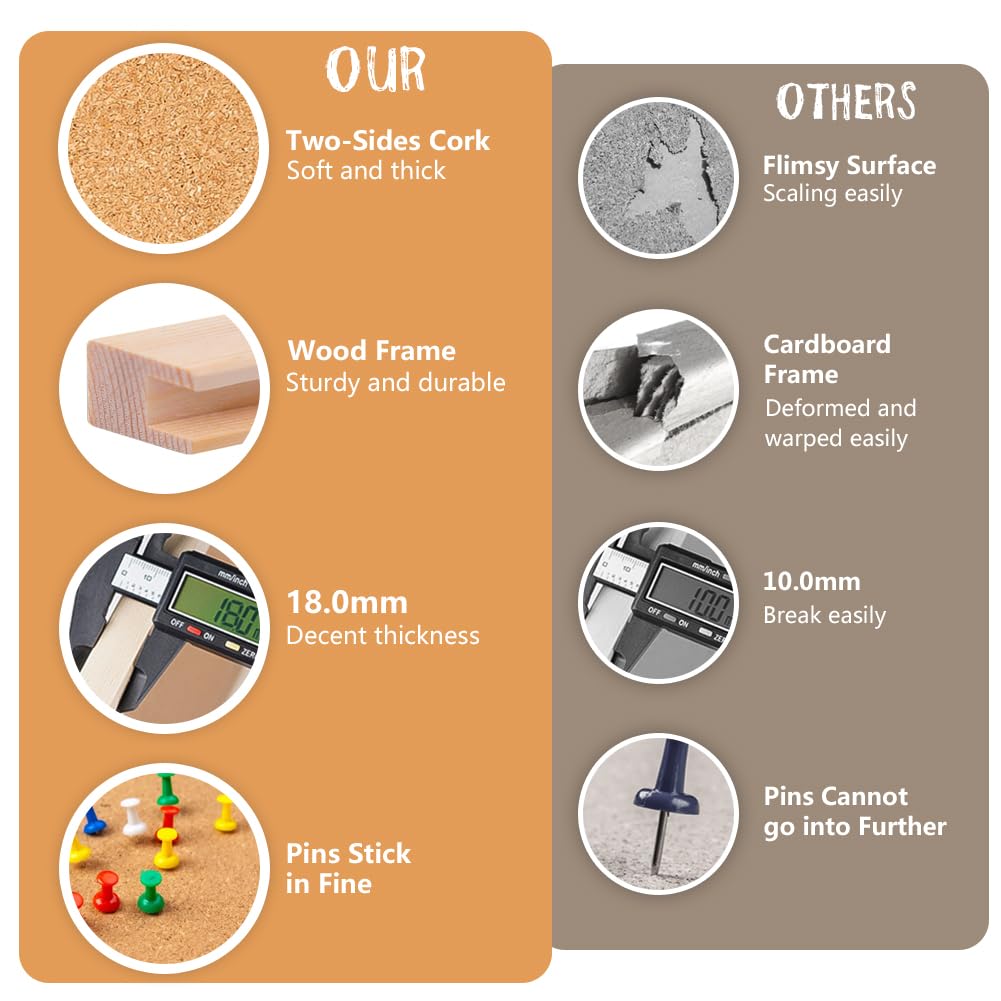 24” x 36” Cork Boards for Walls with Wooden Frame 1pack, Double Sided Office Board for Wall Organizer, Bulletins Board Decorative Hanging Pin Board for School, Home & Office, Notice Board Memo Board