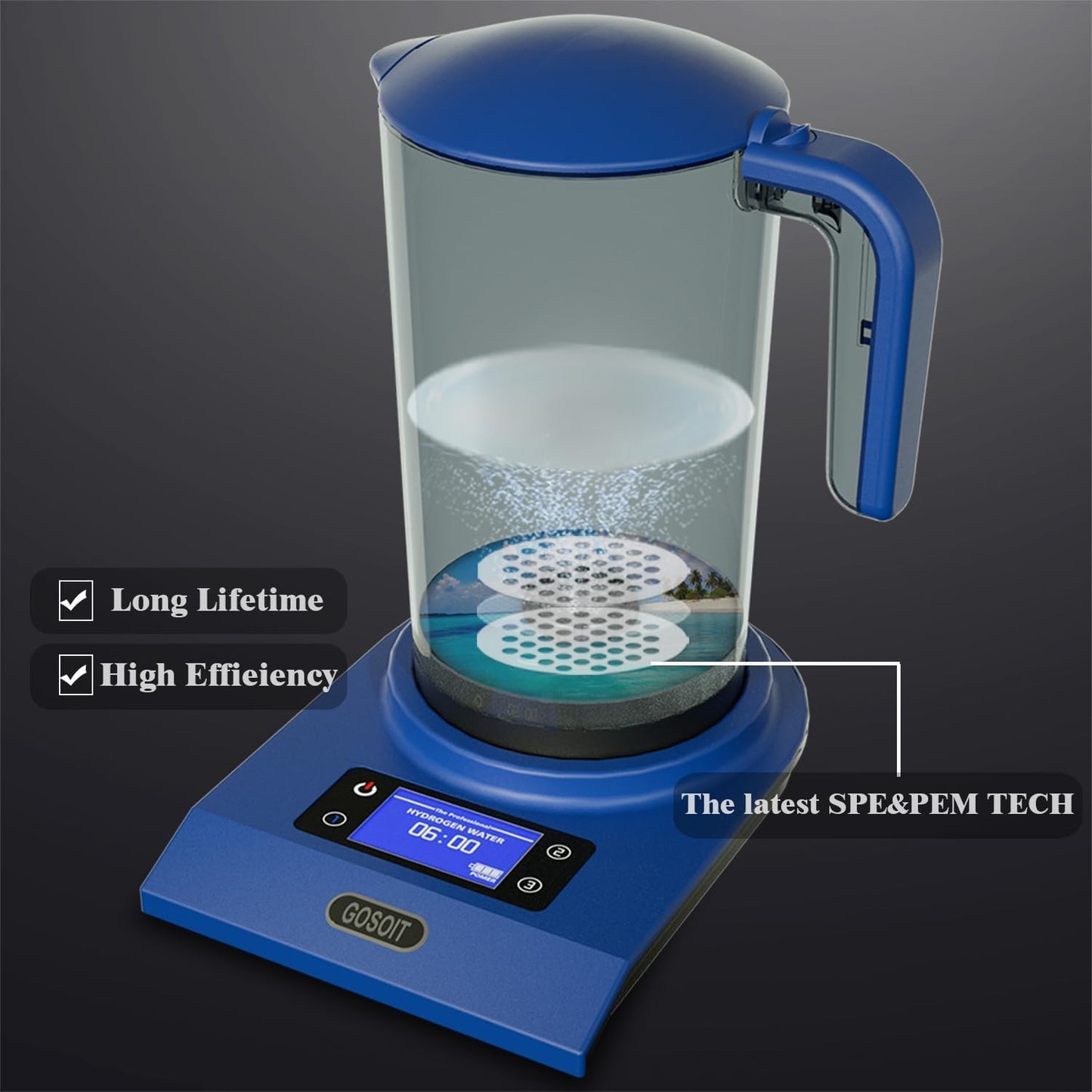 FILSOIT Hydrogen Alkaline Water Pitcher Maker Machine,Hydrogen Water Pitcher with SPE and PEM Technology(Lt.Blue)