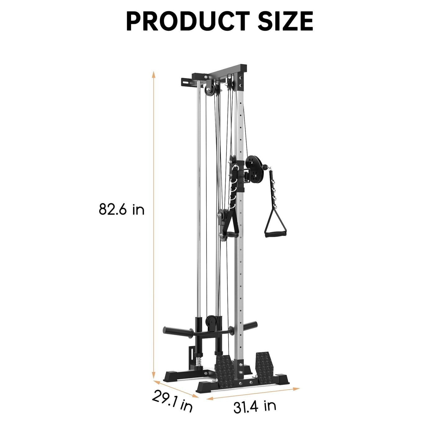 Wall Mount Cable Machine - Dual Pulley Cable Crossover System with 20 Adjustable Positions for LAT Pulldown, Row & Total Body Training | Includes LAT Bar, Tricep Rope, t-Bar & Foot Board for Home Gym