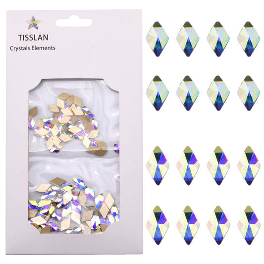 Tisslan 100pcs Crystal Ab Foild Flatback Rhombus Strass 3D Nail Decoration Jewels Stones 2 Size Mix Supply 50pcs Each
