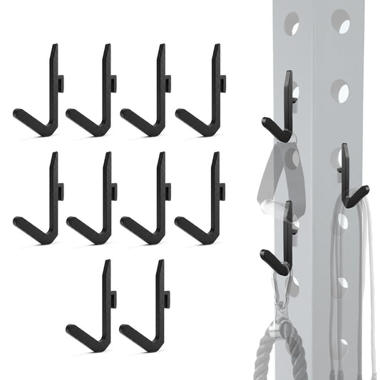 Lights Mountain Power Rack Hooks 10 Pack, J Hooks for Squat Rack, Heavy Duty Gym Storage Hooks for Resistance Bands, Belts, Chains & Cable Attachments & Accessories, Fits 5/8" & 1" Holes