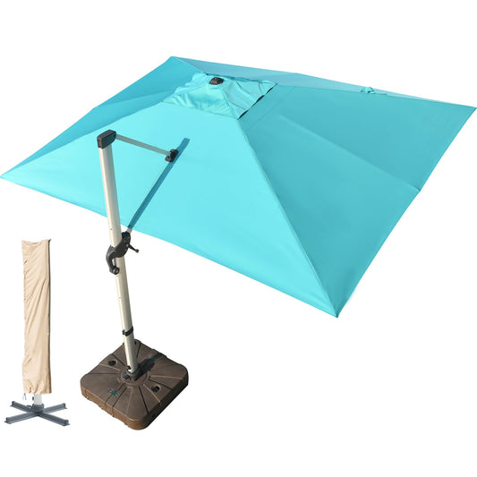 LKINBO 10x13 FT Rectangle Cantilever Umbrella with Cross Base, Heavy Duty Large Patio Umbrella 360 Degree Rotation Outdoor Offset Umbrella with Easy Tilt & Crank for Pool Deck Backyard, Turquoise