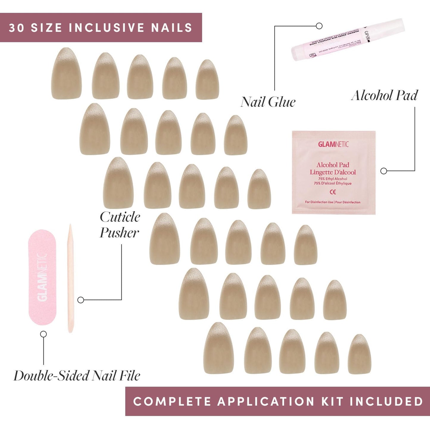 Glamnetic Press-On Nails Bundle - Honey Bun & Fall Mauve | Nude Velvet Sparkly Short Almond Fake Nails | Muted Blush Mauve Short Oval False Nails | Reusable, Salon-Quality Nail Kits