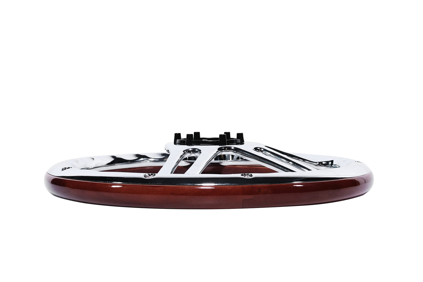 350mm 14" Inch Classic Nostalgia Style Wood Grain Steering Wheel Slotted 4 Spoke Chrome Steering Wheel Mohagany Wood Grip