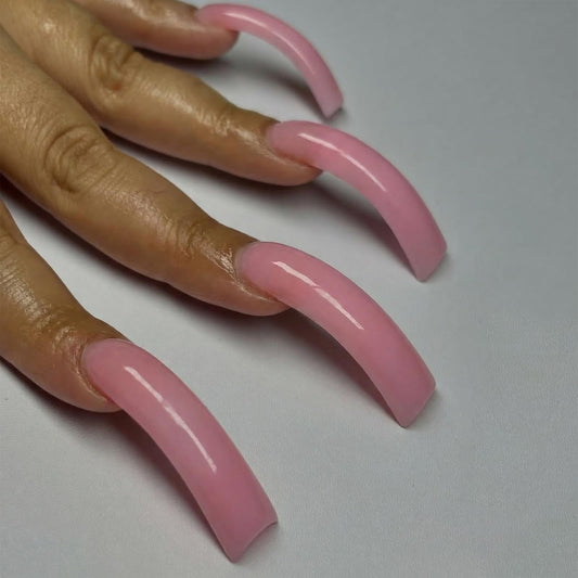 IMSOHOT Long Curved Press on Nails, Square Jelly Nude Pink Fake Tips with Glue, 20Pcs Full Cover Sheer French Design, Clean Girl Aesthetic Acrylic Glue-ons