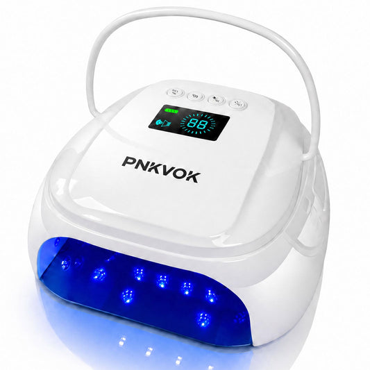 PNKVOK 126W Rechargeable UV LED Nail Lamp, Nail Dryer for Gel Polish UV Light for Nails Handle and Foot Rest, Fast Curing Gel Nail Dryer with 4 Timers for Salon and Home (White)
