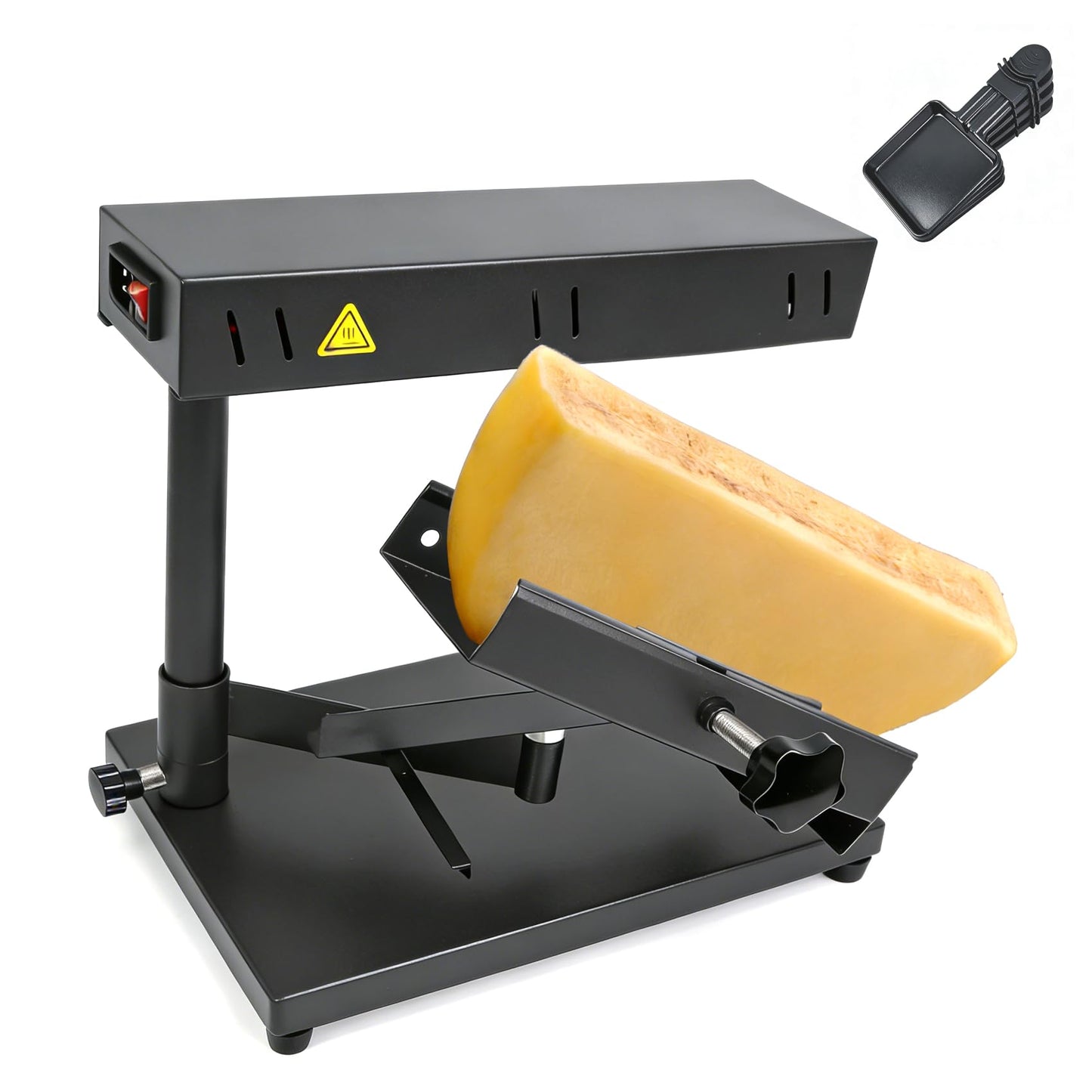 Raclette Cheese Melter Commercial Electric Cheese Machine Cheese Melting Machine Adjustable Raclette Machine For Half Cheese Wheel Sliced Cheese，With 4 cheese plates