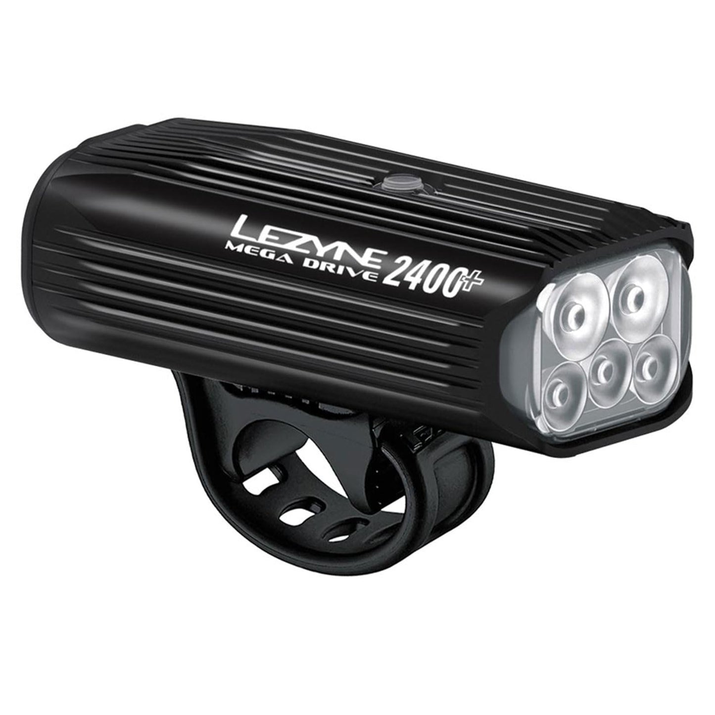 LEZYNE Mega Drive Bicycle USB-C Rechargeable IPX7 White LED Front Light with Multiple Solid & Flash Modes | Integrated Silicone Rubber Strap Mount | 2400 Lumens, Black Gloss