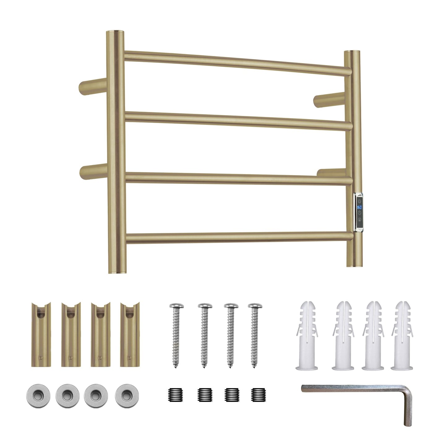 BLARALA Heated Towel Racks for Bathroom, Wall Mounted Electric Towel Warmer Racks with Timer & Temperature Control,Heater for Bathroom, Brushed (Round-Brushed Gold, 4 Bars)