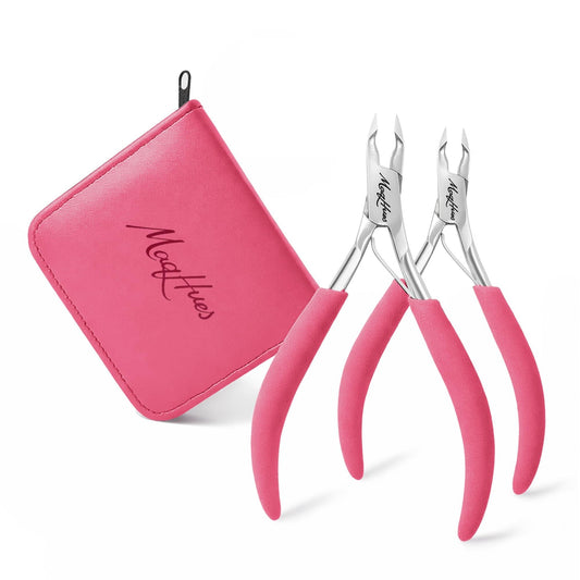 Women Professional 2 PCS Cuticle Nippers/Cuticle Trimmer, Sharp Precise 4mm Half Jaws, Non-Slip Comfort Grip, In Cute Travel Case, Cuticle Cutter/Cuticle Clippers 420 Stainless Steel Manicure Pedicure