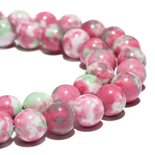 10mm Natural Green Red Rain Flower Gemstone Beads Polished Round Smooth Stone Beads for Bracelets Jewelry Making 15inch Loose Beads