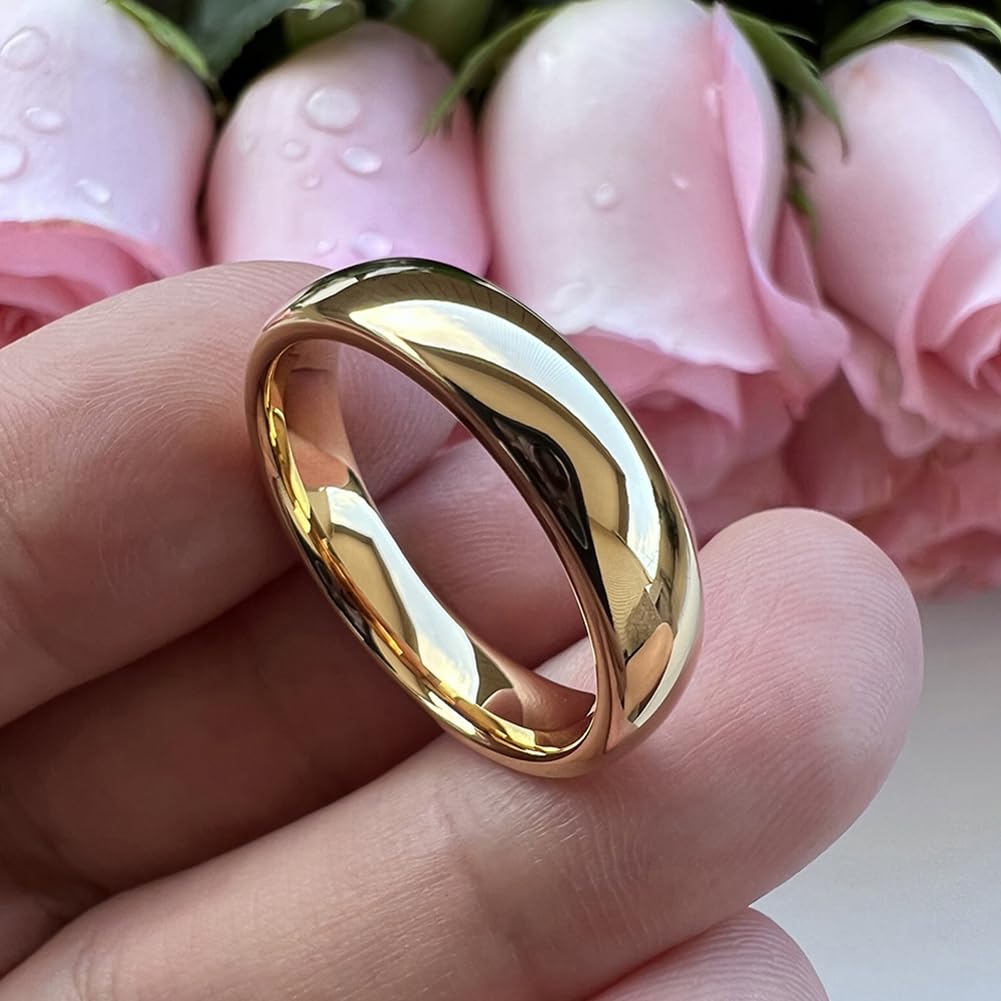 TUTISS 6mm Gold Tungsten Rings for Men Women Engagement Wedding Bands Domed Polished Comfort Fit Size 11