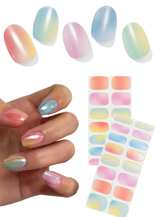 Semi Cured Gel Nail Strips, No LED Lamp Needed, Glazed Donut Rainbow Gel Nail Stickers, Wraps for Home Manicure DIY