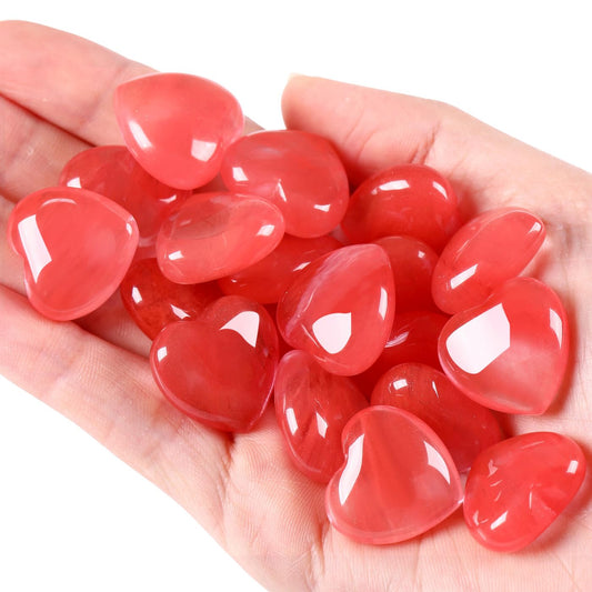 QINJIEJIE 10PCS Cherry Quartz Heart Crystals Thick Stones Love Shaped Gemstones Healing Crystal Bulk Polished Thumb Gem Set Wholesale Worry Stones Meditation Reiki Energy Balancing Decor Gift