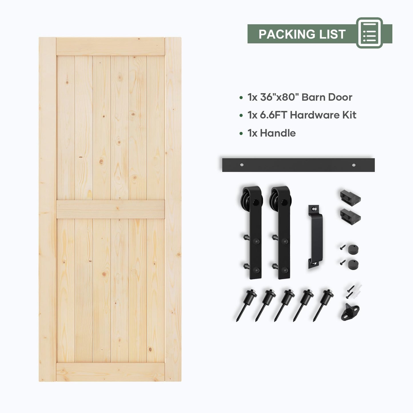 ROYMELO 36x80 inch Sliding Barn Wood Door Slab with 6.6ft Hardware Kit, Requires Simple DIY Assembly