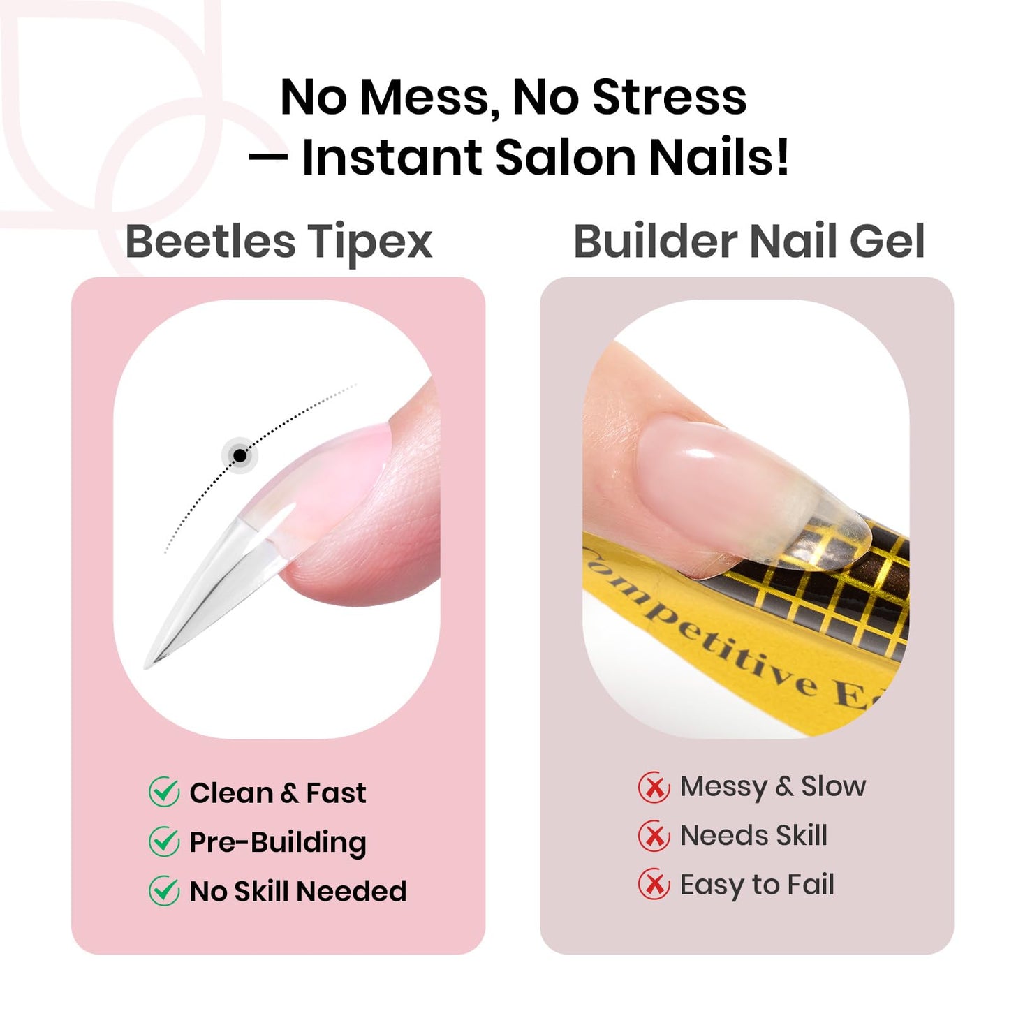 Beetles Tipex Instant Apex Nail Tips, Stiletto Medium, 16 Sizes (00–14), 192pcs, Built-In Apex, No Builder Gel Required, Thicker Strong Acrylic Tips for DIY Nail Extensions