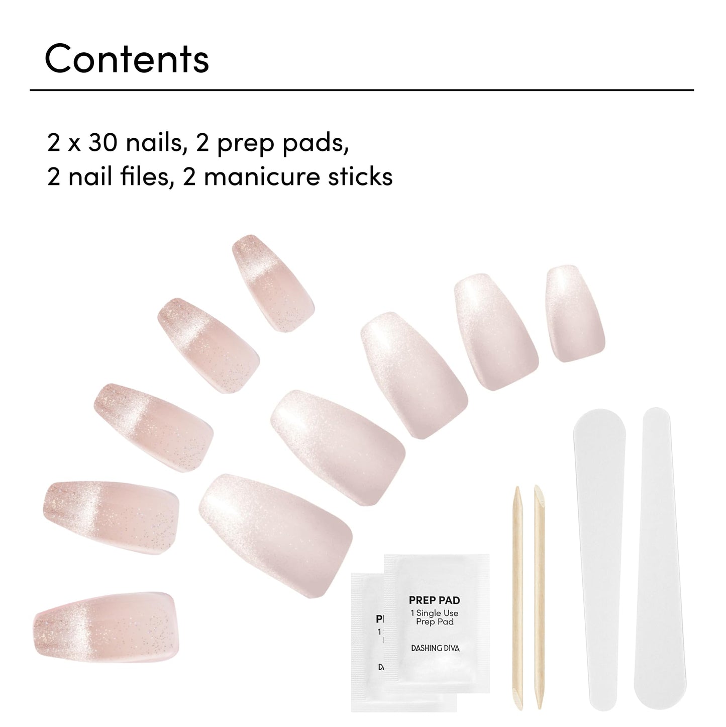 Dashing Diva Magic Press Premium Nail Bundle - Understated Collection - Coffin Shape Press On Nails - Peach Melody & Diamond Bliss - Long Lasting Gel - Lasts Up to 7 Days - 2 Sets