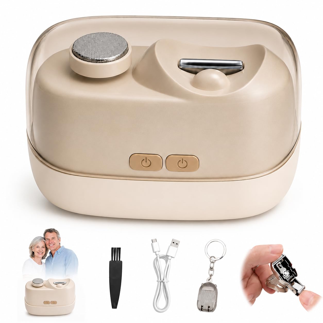 Electric Nail Clippers for Seniors，2026 New Automatic Electric Nail Clippers，2 in 1 Electric Toe Nail Clipper with Polishing, USB, LED Light, Safety First Nail Clippers Baby with Mini Folding Keychain