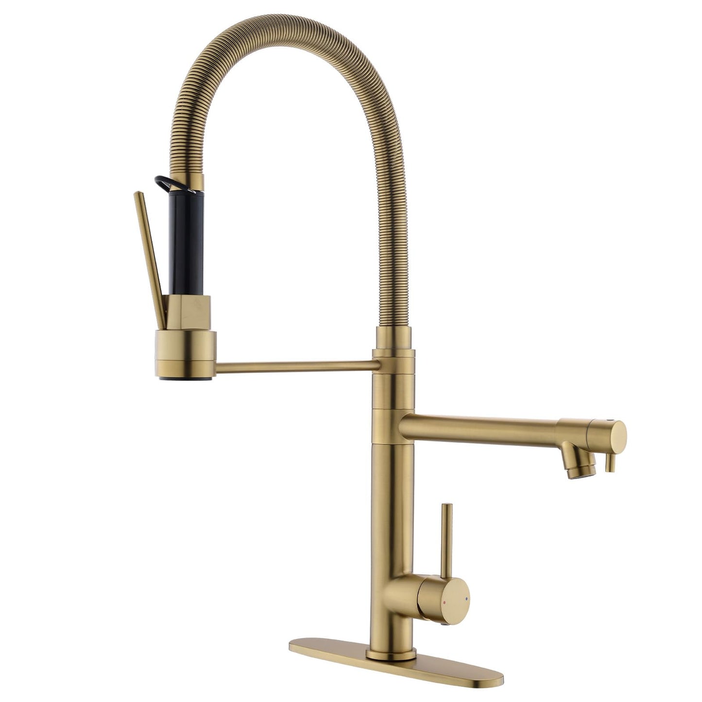 GIMILI Commercial Dual-Spout Gold Kitchen Sink Faucet with Pull Down Sprayer