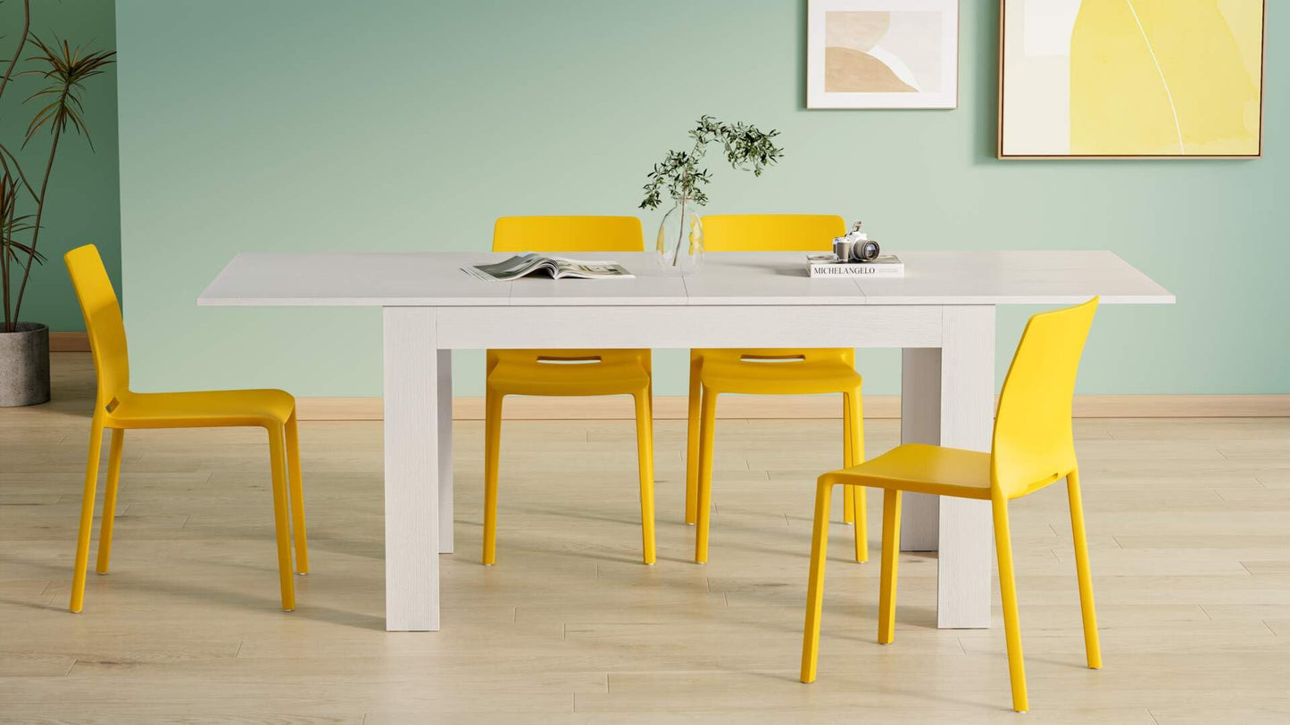 Mobili Fiver, Easy, Extendable Dining Table, 55.1(86.6) x35.4 in, Ashwood White, for 6-8 People, Expandable Dining Table for Kitchen, Italian Furniture