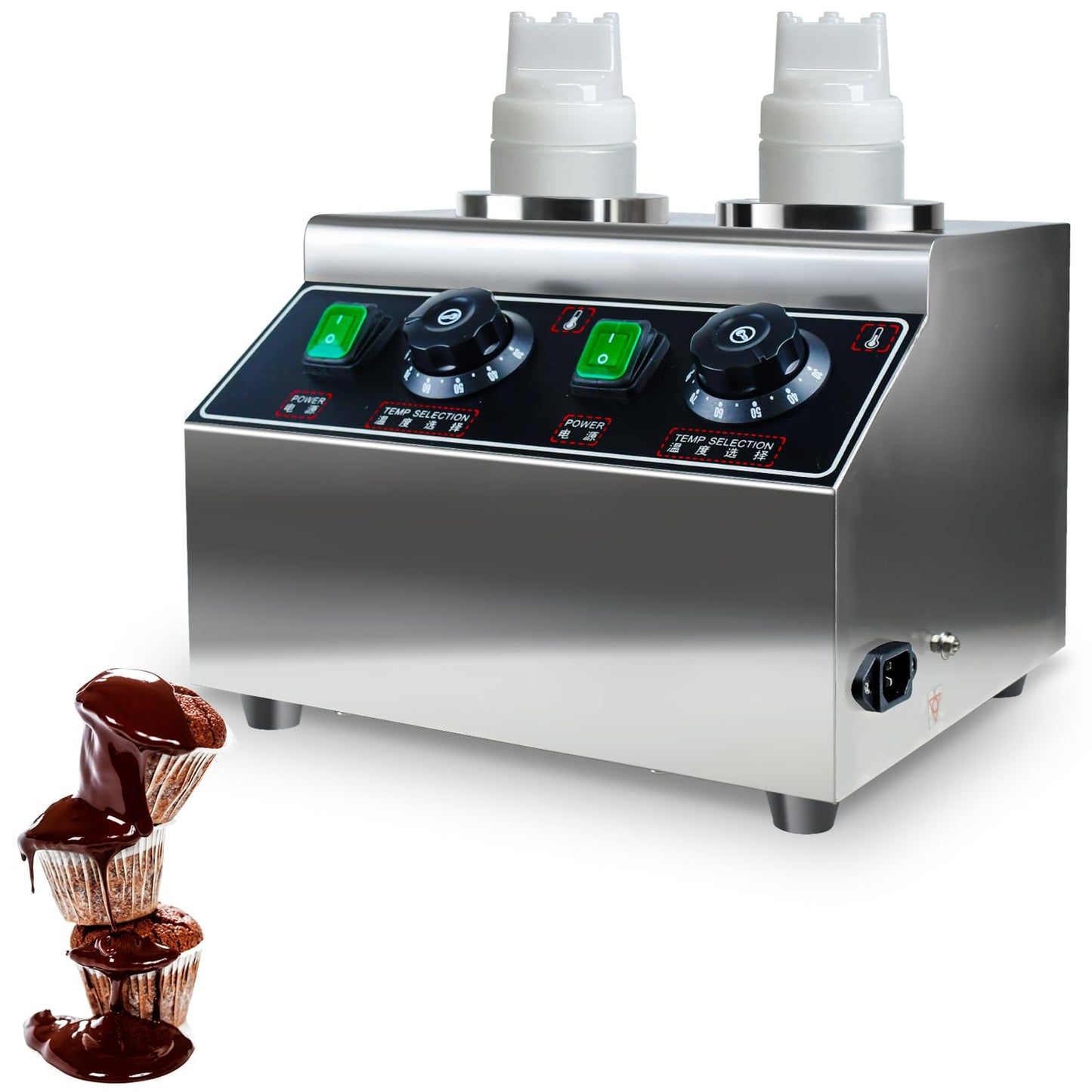 YOOKTEN Electric Sauce Bottle Warmer, 0.68x2 Qt Commercial Hot Fudge Warmer Hot Chocolate Warmer and Dispenser Nacho Cheese Warmer,86-185℉Sauce Warmer Dispenser,Double Bottles Nacho Cheese Warmer