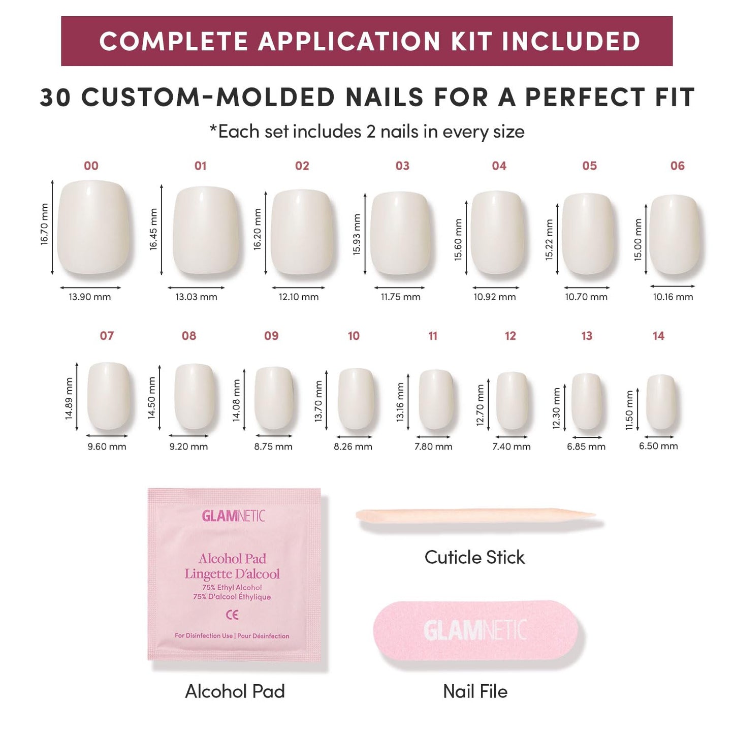 Glamnetic Quick Press Mani - No Glue Press On Nails, Just Peel and Stick, Square Extra Short Nails, Mess Free, Salon Quality Stick On Nails, Porcelain | in 15 Sizes - 30 Nail Kit | Gift For Mom