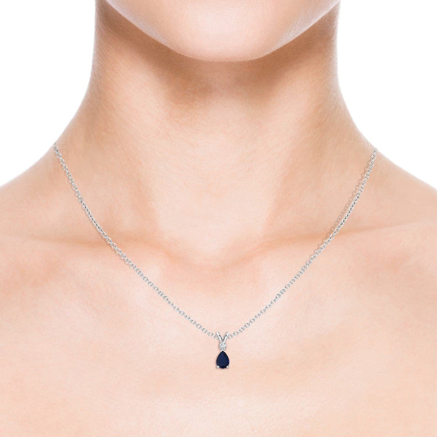 ANGARA Natural Blue Sapphire Solitaire Pendant for Women | Prong-Set Blue Sapphire Teardrop V-Bale Pendant with Diamond in Platinum | September Birthday, Anniversary, Gemstone Jewelry Gift | A | 6x4mm