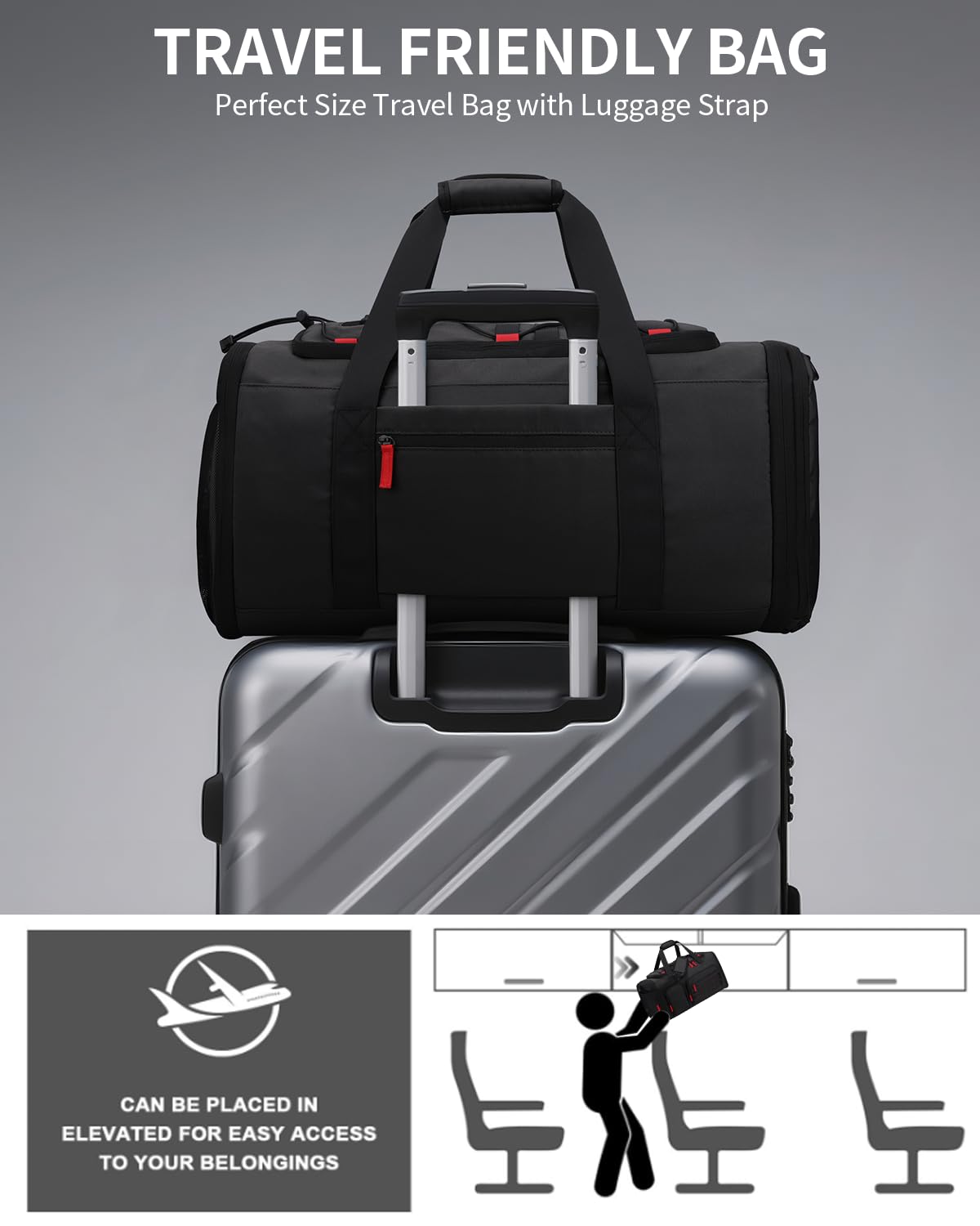 DD DEVILLI Gym Bags for Men Women, 45L Sports Travel Duffle Bag with Shoe Compartment, 3 in 1 Weekener Overnight Backpack with Wet Pocket, Black