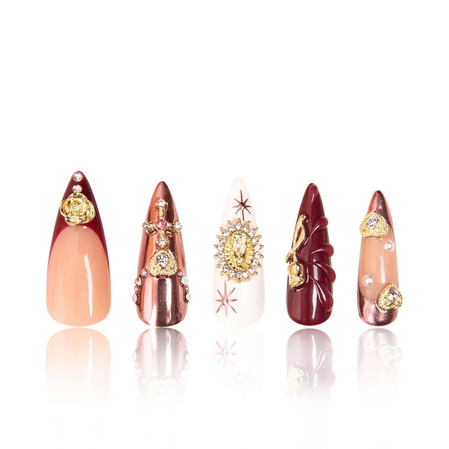 LOVFUL Press on Nails | Handmade with Full Covered Crystals | Reusable Fake Nails | Stiletto Classic Regular 1.3 in| (Royal Crimson, S)