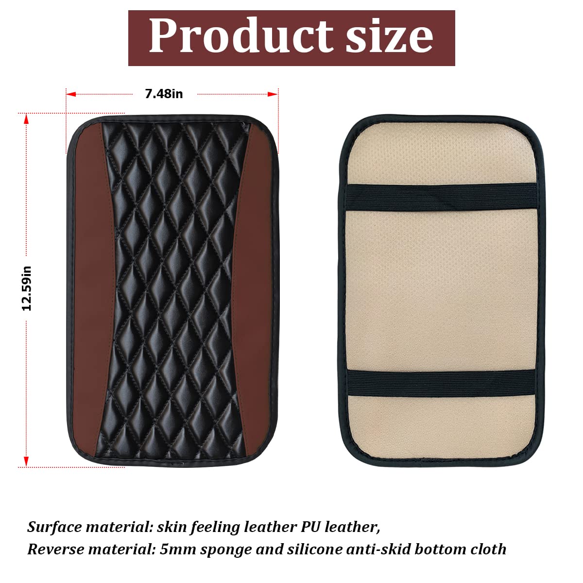 Car Center Console Cushion Pad, Universal Leather Waterproof Armrest Seat Box Cover Protector,Comfortable Car Decor Accessories Fit for Most Cars, Vehicles, SUVs (Brown)